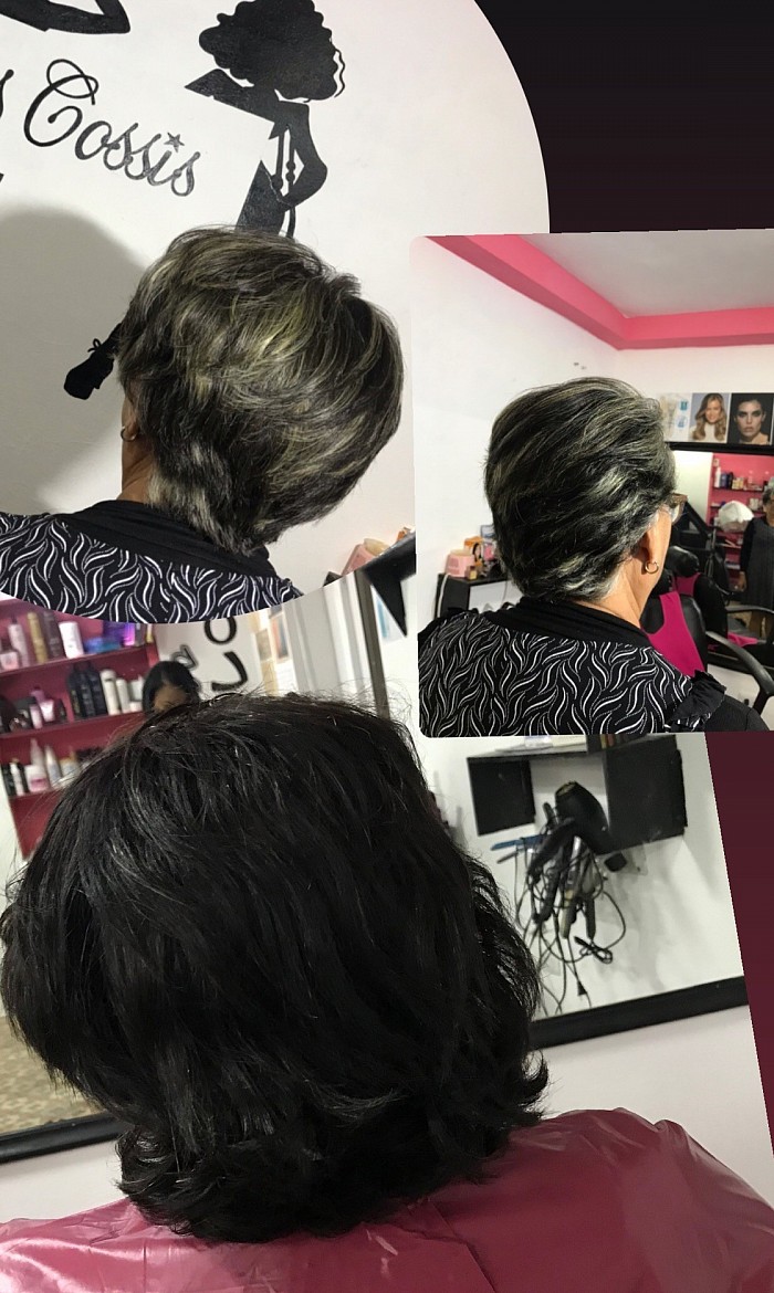 Cabello con canas en contorno de alante,realizamos iluminaciones Plata en todo su cabello